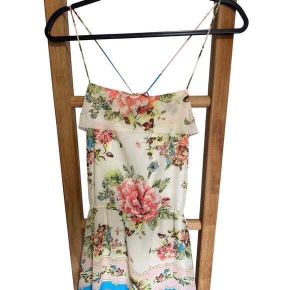 Farm Rio Beige Floral Maxi Dress Spaghetti Straps Racerback Cream Pink Size XS - Picture 3 of 14